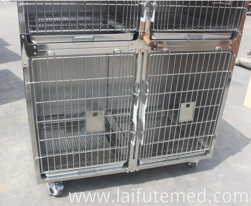 Factory Price Animal Veterinary Pet Cages Stainless Steel Vet Cat Cage with Wheels and Tray Oxygen Cage